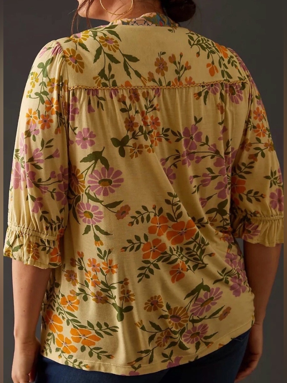 Bl^nk London x Anthropologie STEPHANIE medium Yellow Blue Floral V-Neck Top - Picture 5 of 13